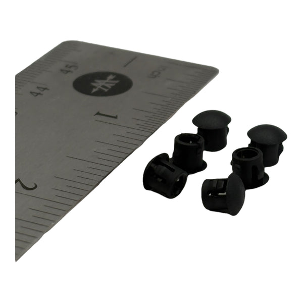 Fits 3/16" Hole - 1/4" Diameter - 15/64" Height -up to 1/16" Panel Thickness - Nylon Caps Locking Panel Plugs