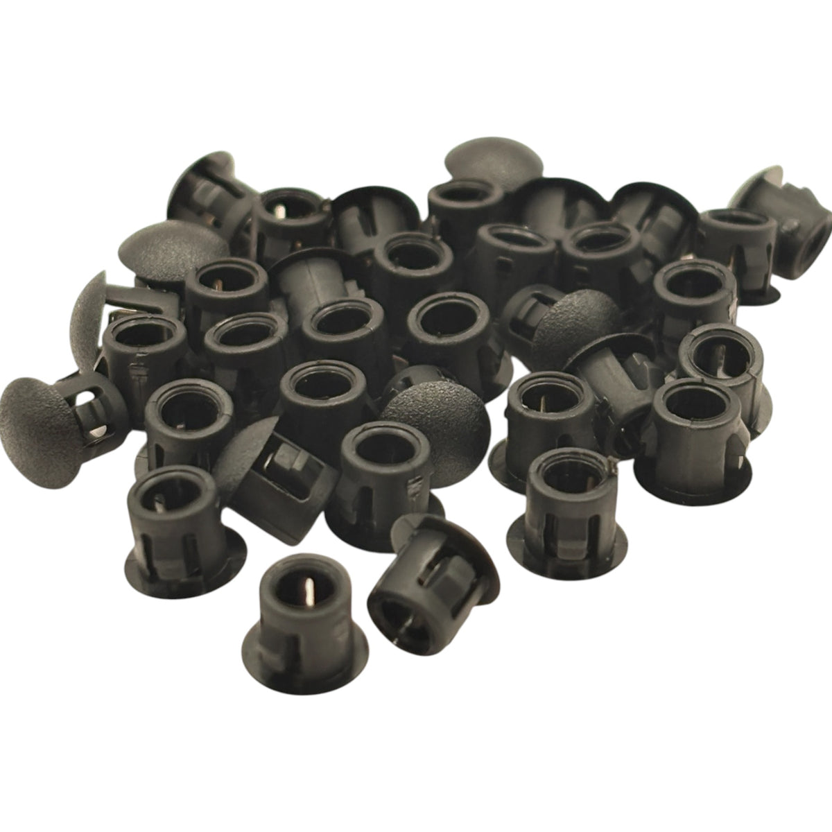 Fits 3/16" Hole - 1/4" Diameter - 15/64" Height -up to 1/16" Panel Thickness - Nylon Caps Locking Panel Plugs