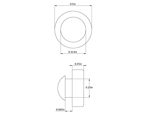 Fits 1/4" Hole - 1/2" Diameter - 1/4" Height - 1/16" Panel Thickness - Rounded Push-in Rubber Grommet Bumper