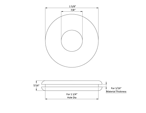 Fits 1 1/4" Hole - 1/16" Panel Thickness - 7/8" Center Hole - Rubber Grommet