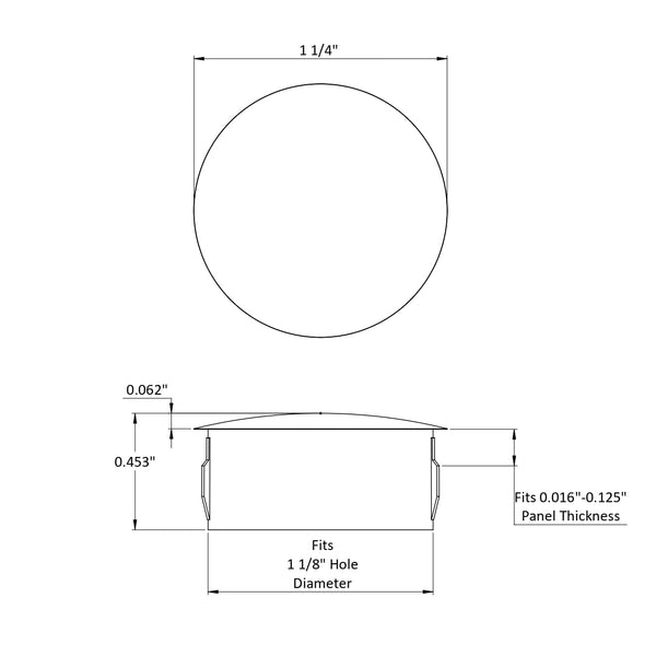 Fits 1 1/8" Hole - 1 1/4" Diameter - up to 1/8" Panel Thickness - Nylon Caps Locking Panel Plugs