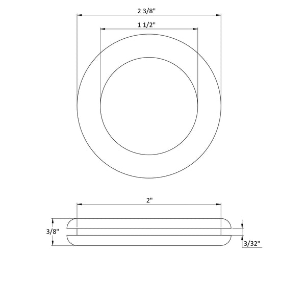 Fits 2" Hole - 3/32" Panel Thickness - 1 1/2" Center Hole - Rubber Grommet