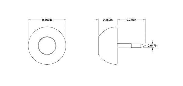 Outer Diameter 1/2" - Height 1/4" - Tack Diameter 3/64" - Tack Length 3/8" - Flat-Top Tack Bumper