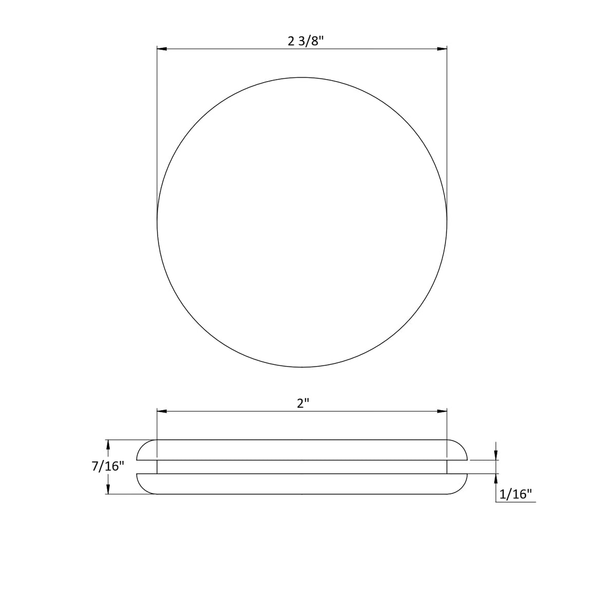 Fits 2" Hole - 2 3/8" Diameter - 7/16" Height - 1/16" Panel Thickness - Push-in Panel Plug Grommet Without a Hole Rubber Plug