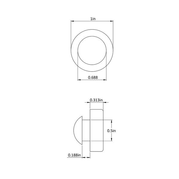 Fits 1/2" Hole - 11/16" Diameter - 5/16" Height - 3/16" Panel Thickness - Push-in Ridged Stem Rubber Grommet Bumper