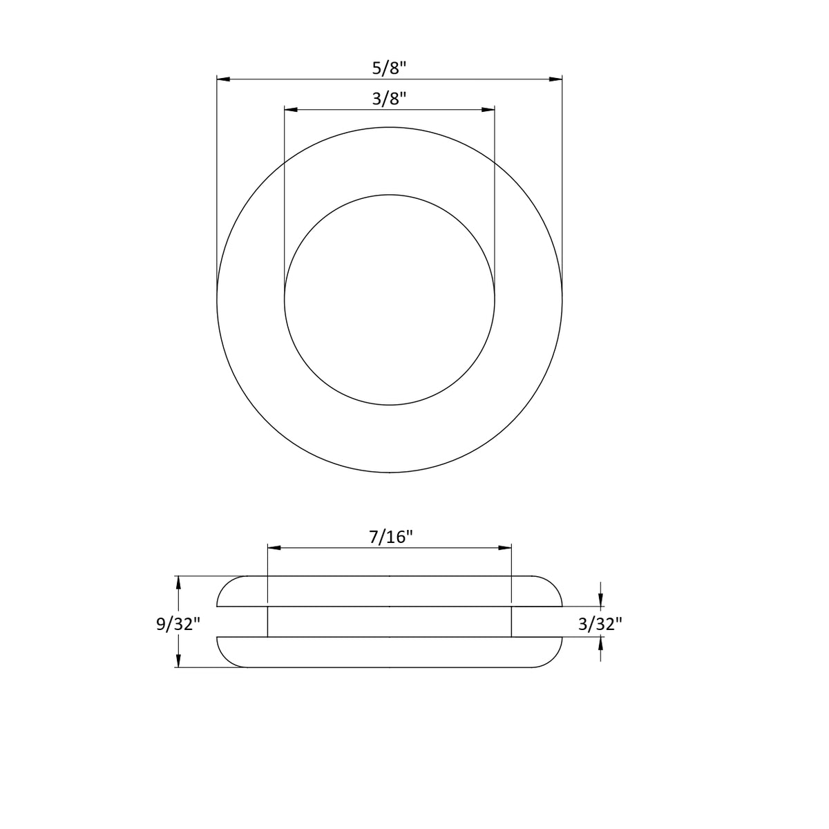 Fits 7/16" Hole - 3/32" Panel Thickness - 3/8" Center Hole - Rubber Grommet