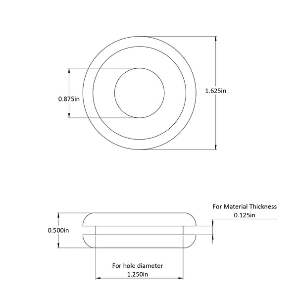 Fits 1 1/4" Hole - 1/8" Panel Thickness - 7/8" Center Hole - Rubber Grommet