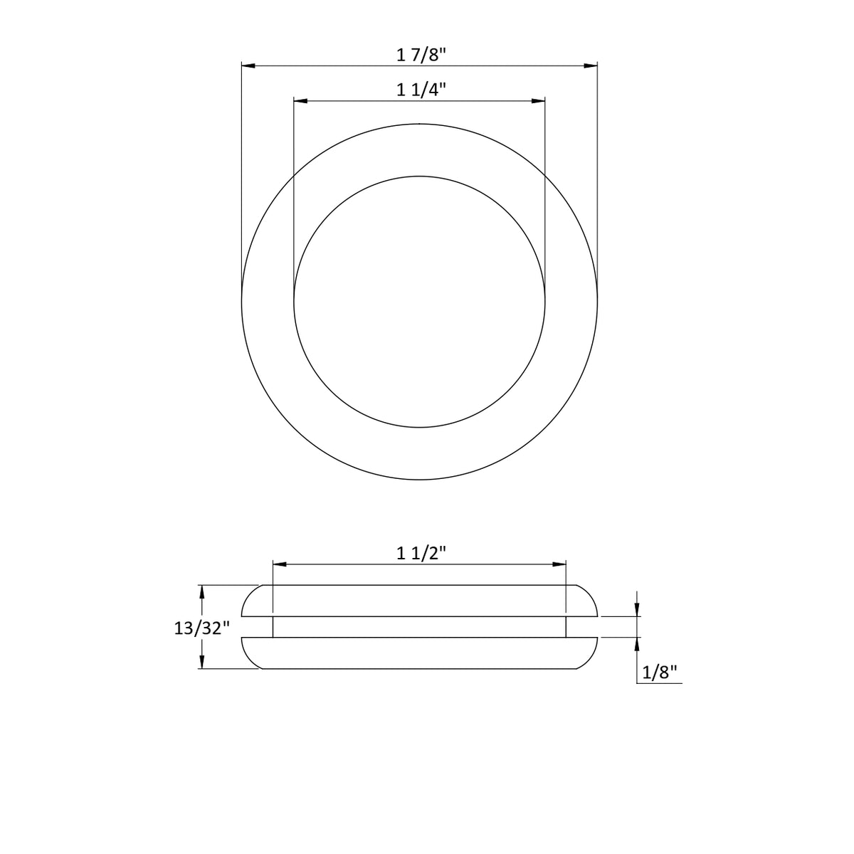 Fits 1 1/2" Hole - 1/8" Panel Thickness - 1 1/4" Center Hole - Rubber Grommet