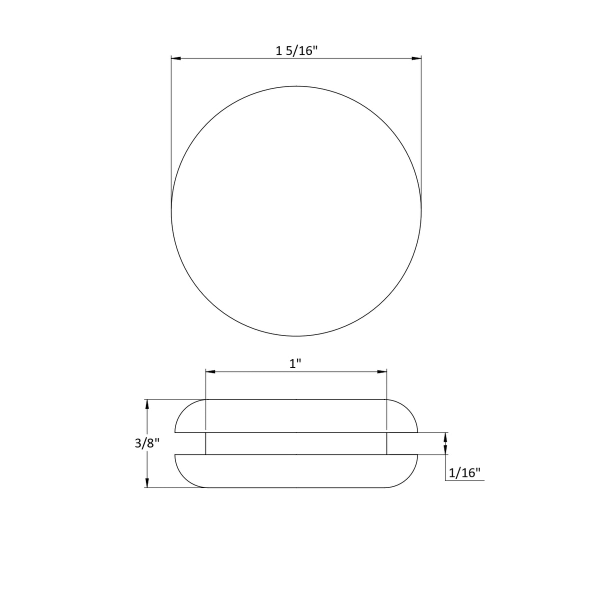 Fits 1" Hole - 1 5/16" Diameter - 3/8" Height - 1/16" Panel Thickness - Push-in Panel Plug Grommet Without a Hole Rubber Plug