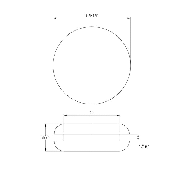 Fits 1" Hole - 1 5/16" Diameter - 3/8" Height - 1/16" Panel Thickness - Push-in Panel Plug Grommet Without a Hole Rubber Plug