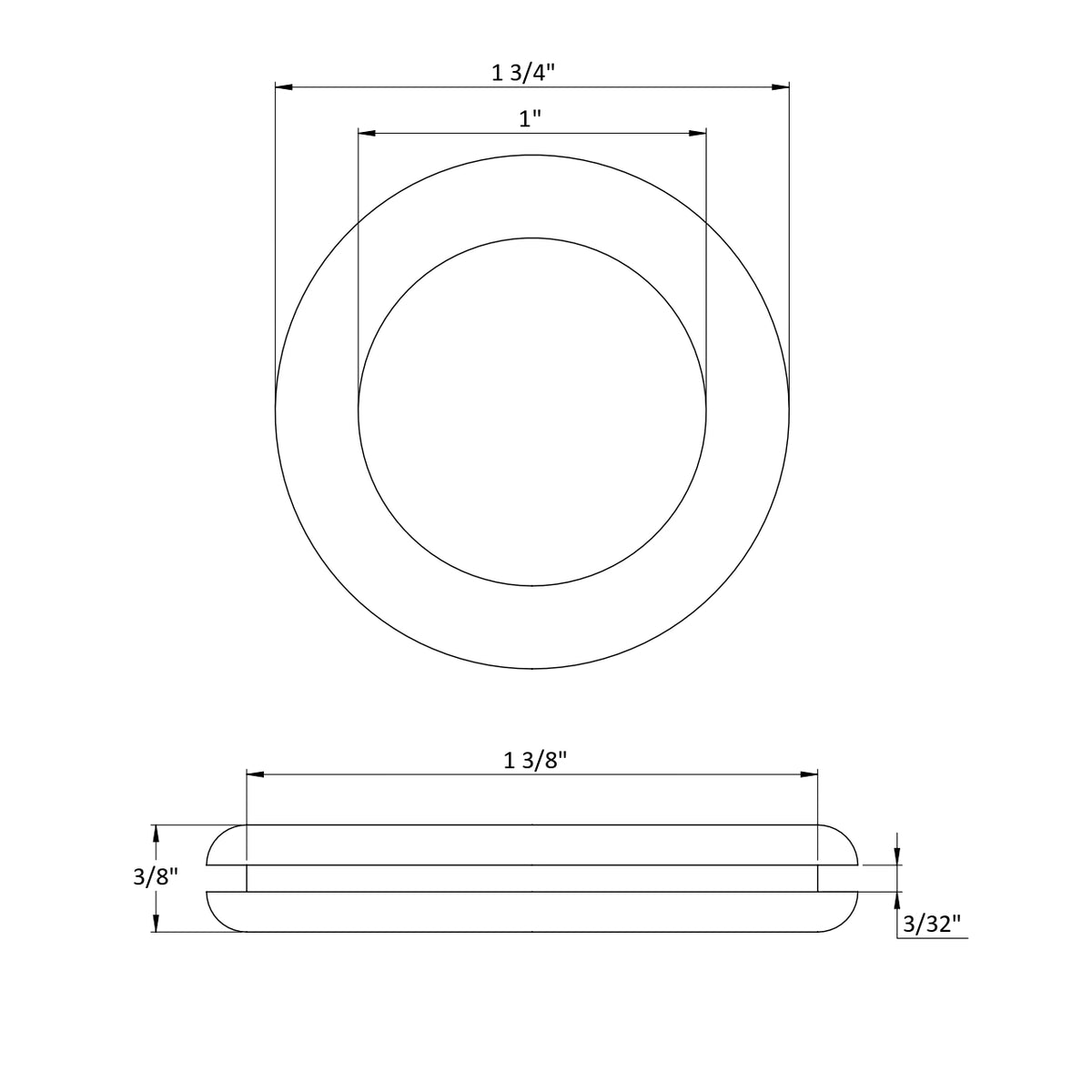 Fits 1 3/8" Hole - 3/32" Panel Thickness - 1" Center Hole - Rubber Grommet