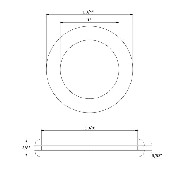 Fits 1 3/8" Hole - 3/32" Panel Thickness - 1" Center Hole - Rubber Grommet