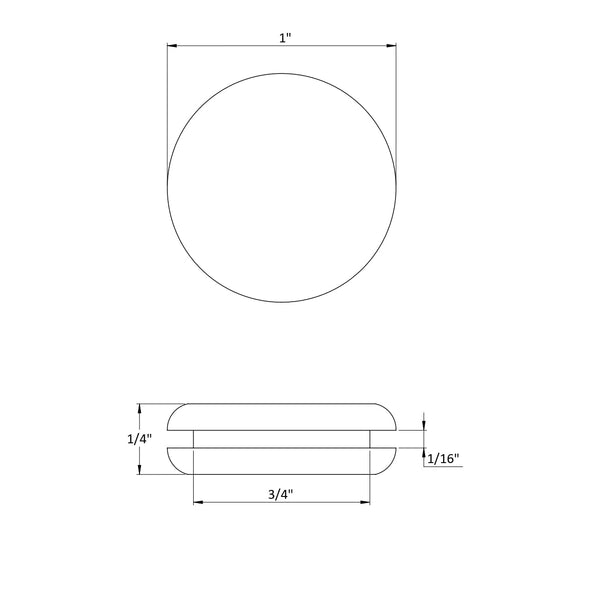 Fits 3/4" Hole - 1" Diameter - 1/4" Height - 1/16" Panel Thickness - Push-in Panel Plug Grommet Without a Hole Rubber Plug