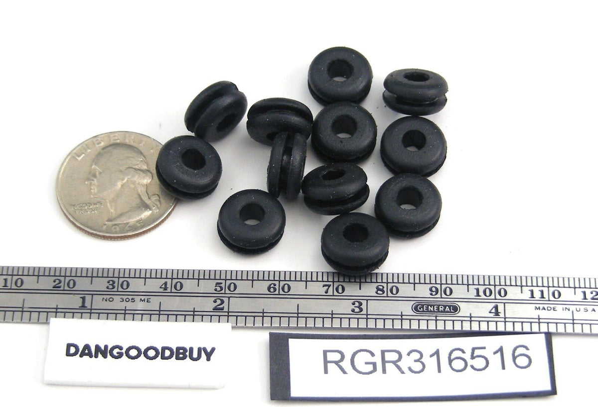 Fits 5/16" Hole - 1/16" Panel Thickness - 3/16" Center Hole - 1/2" Outer Diameter - Overall Height 1/4" - Rubber Grommet