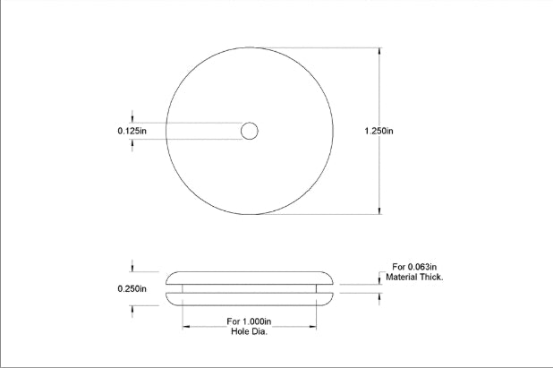 Fits 1" Hole - 1/16" Panel Thickness - 1/8" Center Hole - Rubber Grommet